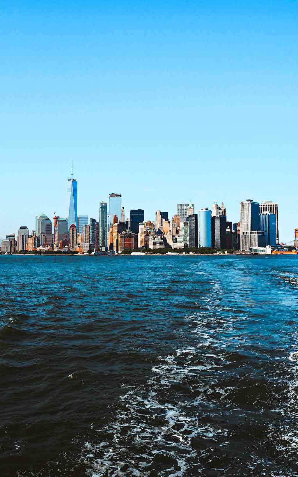 View of the New York skyline as taken from the Staten Island Ferry